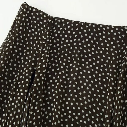 Nlzgmsj 2026 Spring Summer Women's Vintage Black Polka Dot Ruffle Hem Skirt  Asymmetrical Hem Midi Skirt