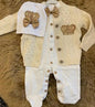 Dollbling Baby Boys' Knit Ribbed Romper Jumpsuit with Bodysuit and Hat 3pcs Set Newborn Cotton Knitted Sweater Romper Suit