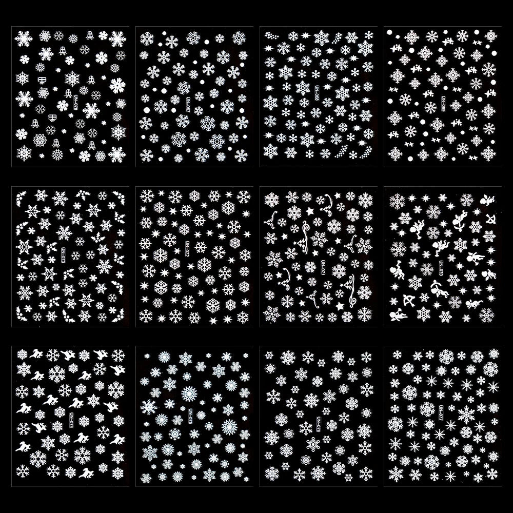 30 Sheets Christmas Nail Art Stickers Self Adhesive 3D White Snowflake Nail Decals Xmas Nail Supplies Christmas Manicure Sliders