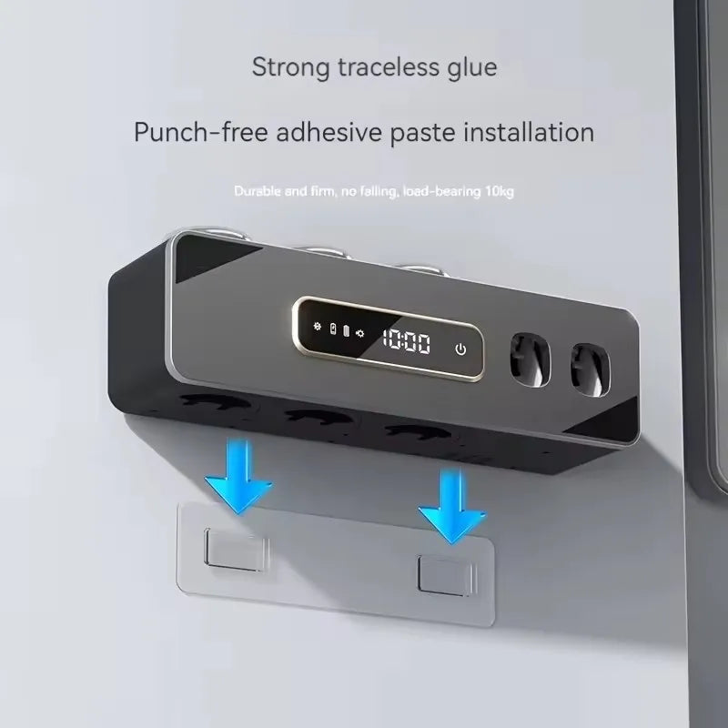 UV Sanitizing Toothbrush Holder, Smart Wall-Mounted Toothbrush Organizer with Automatic Toothpaste Dispenser, USB Charging, Lith