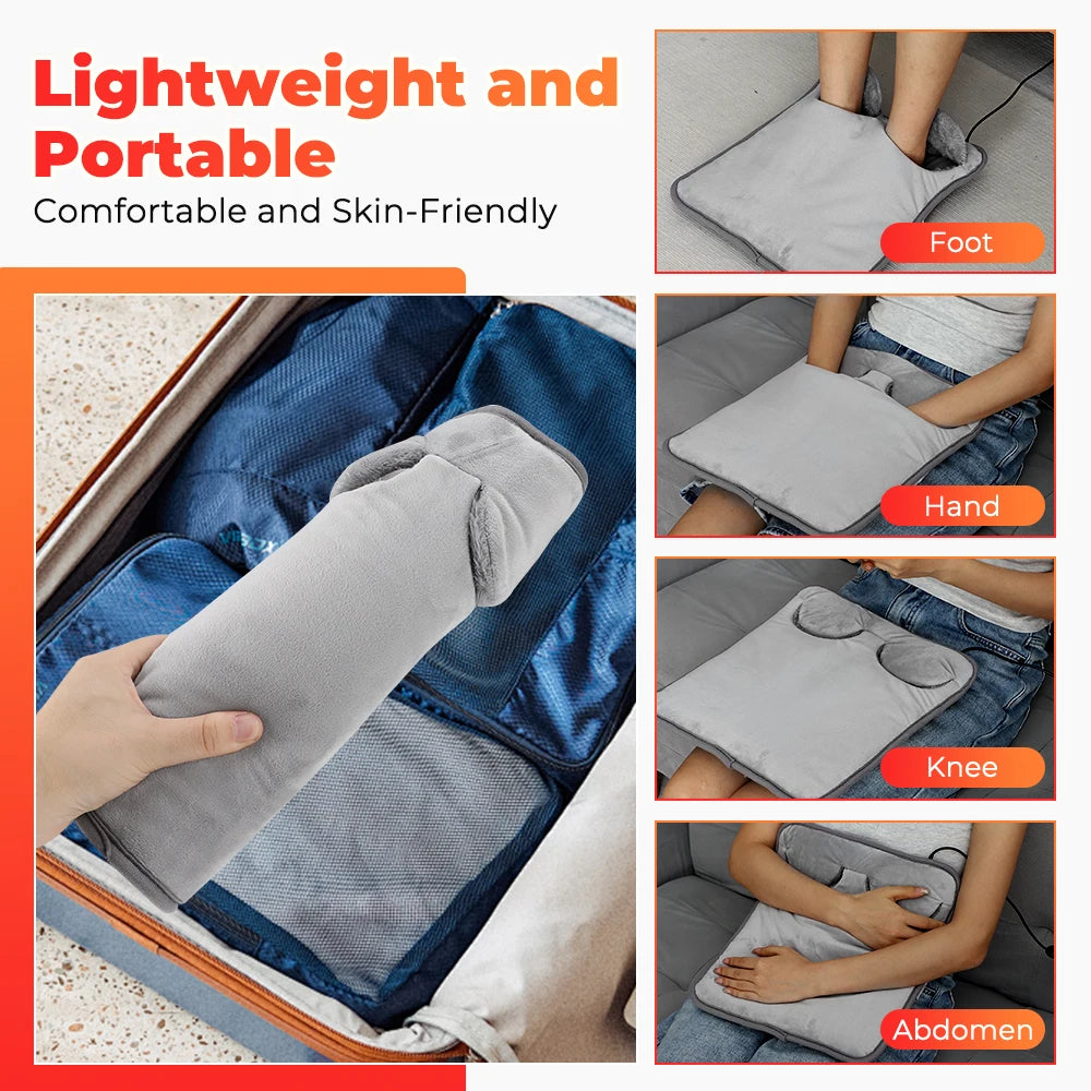 Electric Foot Heating Pad Massage Cushion Portable Foot Warmer 4 Levels Temperature 4 Timer Heated Foot Massager Warming Mat