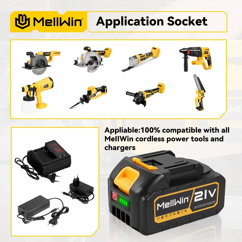 MELLWIN 6 Inch Cordless Electric Chain Saw Garden Mini Pruning saw Woodworking Electric Cutting Saw For Makita 18V Battery Pin