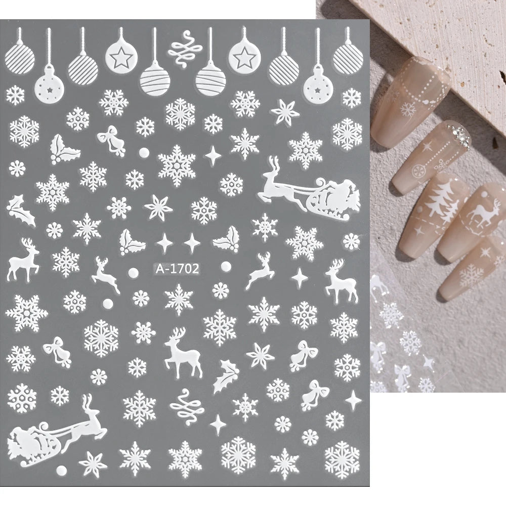 1sheet 3D White Snowflakes Nail Stickers for Christmas Winter Snow Flower Self-adhesive Nail Art Decals DIY Manicure Decorations