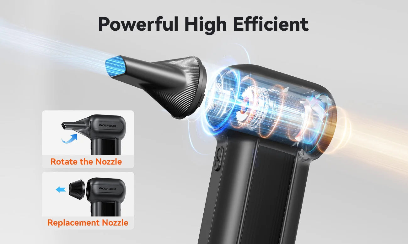 WOLFBOX DF100(MF100-BLACK) Portable Fan Blower Powerful Wireless Air Blower Air Duster Speed Adjustable for Car/PC/Home/Outdoor