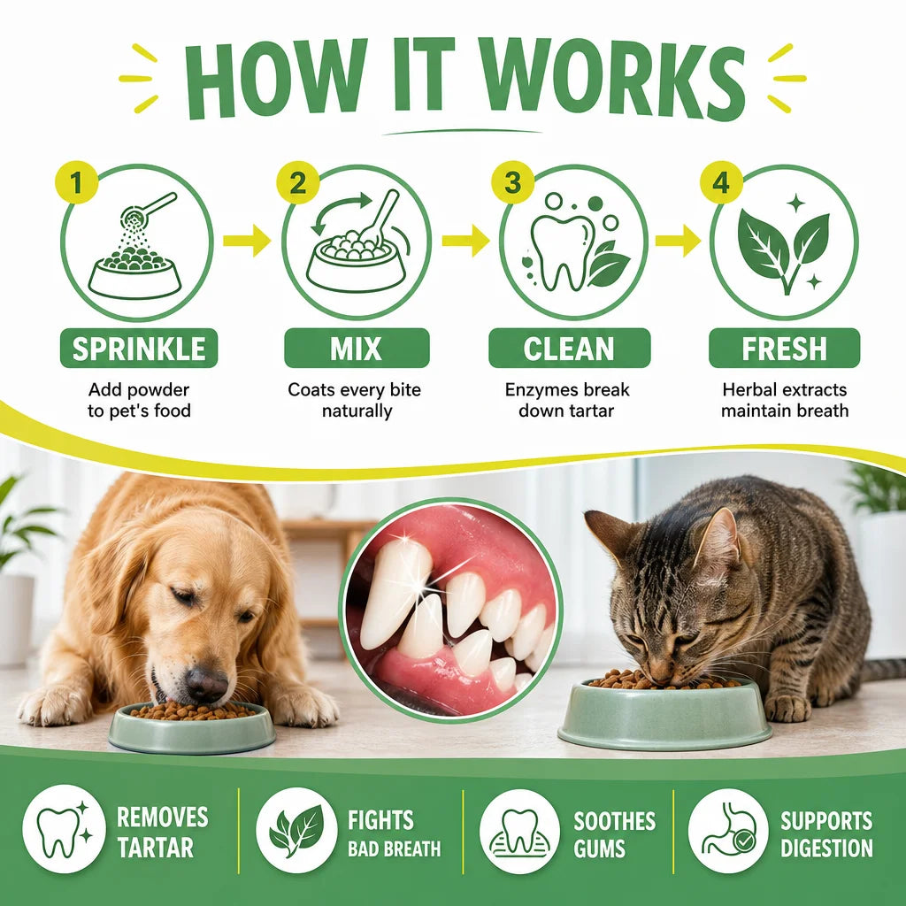 Pet Dental Powder 2-Step Set 100g & 200g Deep Clean Tartar Remover, Breath Freshener for Dogs Cats, Complete Oral Care Daily
