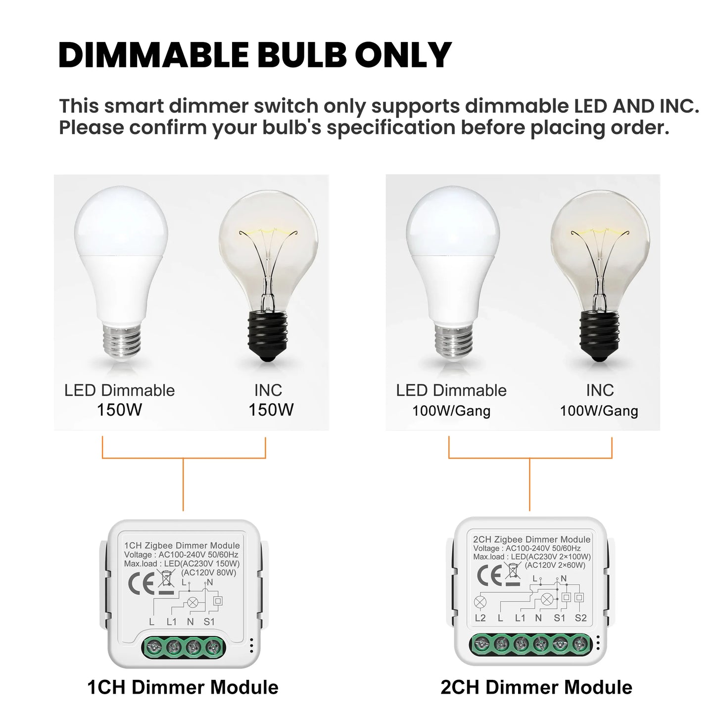 GIRIER Tuya Smart ZigBee 3.0 Dimmer Switch Module WiFi Breaker Relay for Dimmable Bulb Supports 2-way Control Works with Alexa