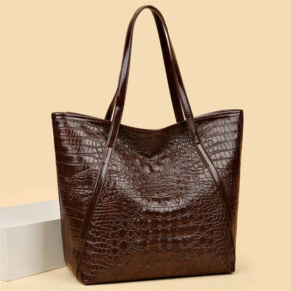 Simple Versatile Crocodile Print Tote Bag Large Capacity Fashion Handbag Vintage Design Shoulder Women's Bag