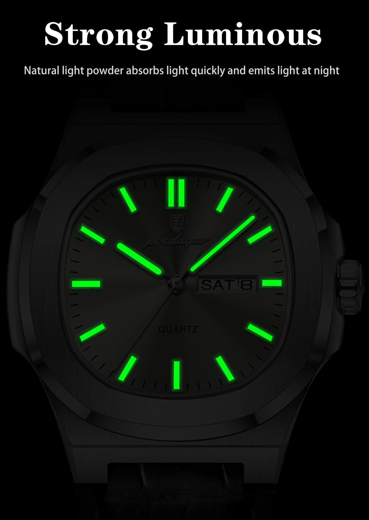 POEDAGAR Top Fashion Men's Quartz Watches Luxury Luminous Waterproof Man Clock Week Date Leather Business Men Watch Reloj Hombre