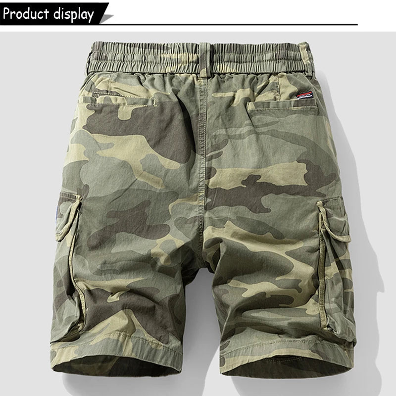 New Men Summer Outdoor Leisure Camouflage Comfortable Shorts Men Elastic Waist Loose Straight High-Quality Design Shorts Male