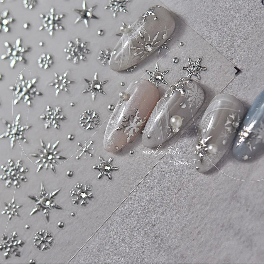 5D Laser Christmas Nail Stickers Crystal Diamond Nail Stickers Retro Gilded Snowflakes Self Adhesive Nail Art Decoration Sticker
