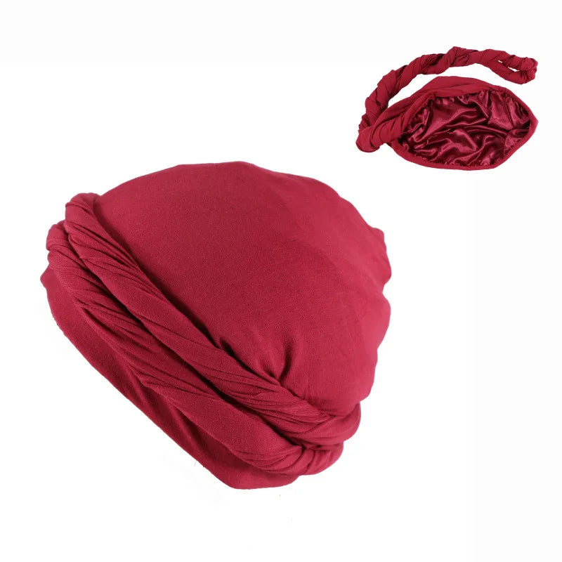 2022 New Elastic Men's Turban Hat Satin Lining Stretchy Men Bandana Indian Cap Fashion Male Hip Hop Caps Headband Biker Headwrap