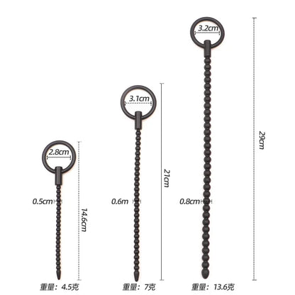 Deep Sensation Self-Discovery: 3-Piece Silicone Beaded Urethral Sound Set with Safety Pull Ring Male Intimate Penis Plug Trainer