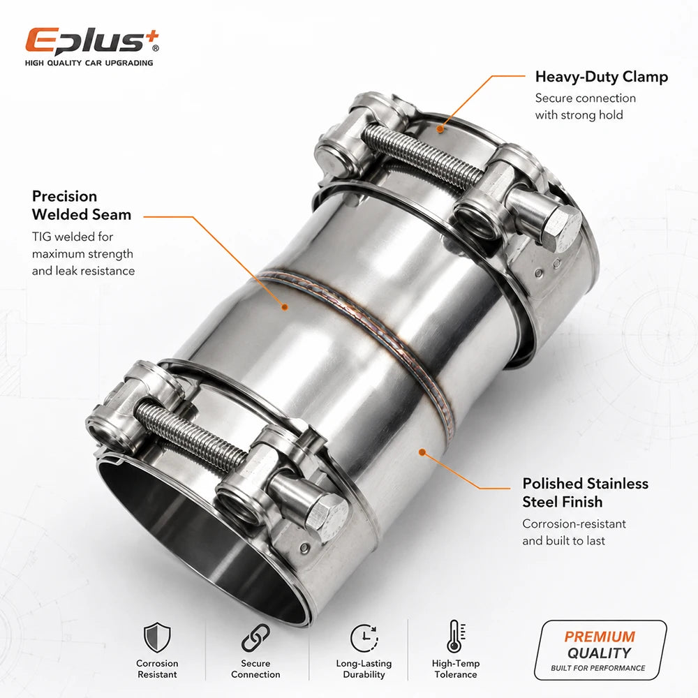 EPLUS Universal Stainless Steel Pipe Straight Adapter Reducer Joint Motorcycle Car Exhaust Pipe No-Weld Installation Connector
