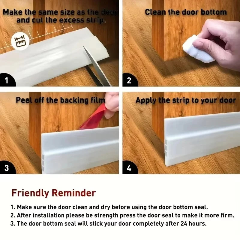 2M TPE Door Draft Stopper Self Adhesive Under Door Draft Blocker Insulator Flexible Door Sweep Weather Stripping Noise Stopper