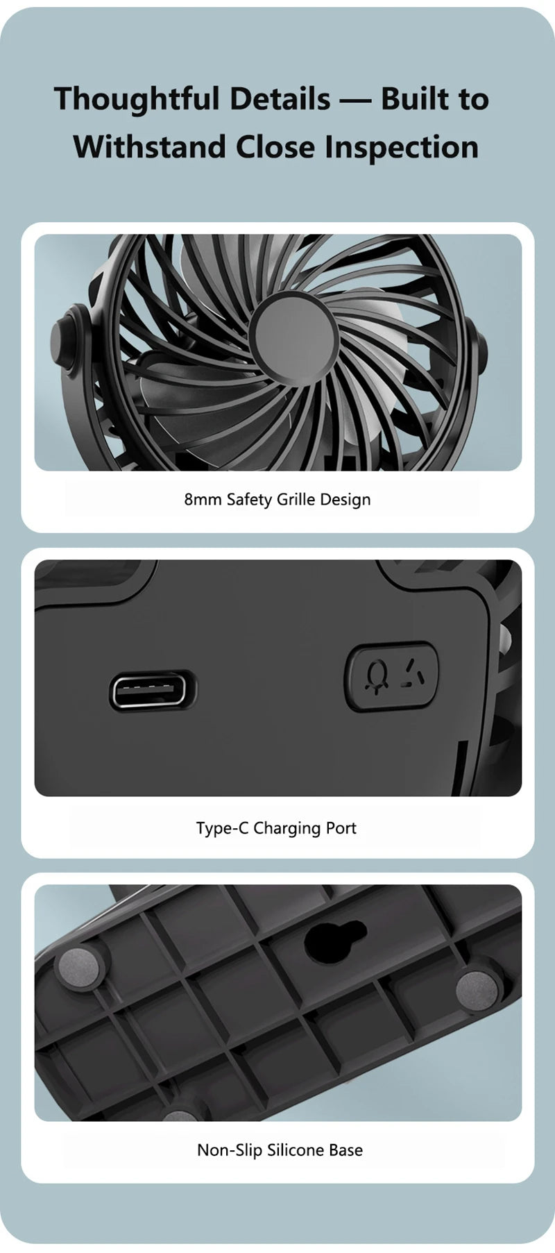 Mini Clip Fan 720°Rotation Built-in Night Lamp USB Rechargeable Powerful Airflow Portable Cooling Fan For Travel Camping Outdoor
