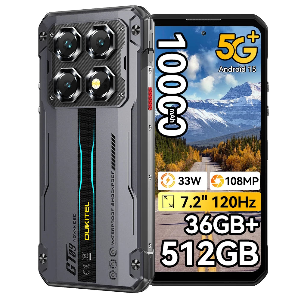 OUKITEL Rugged Phone WP60 5G 24GB(8+16) 256GB / 36GB(12+24) 512GB 7.2” HD+ 120Hz Smartphone 10000mAh 108MP Android 15 NFC