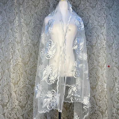 On Sale 2025 New African Net Hijab Scarf for Muslim Women African Dubai Islam Headscarf Embroidery Shawls Voile