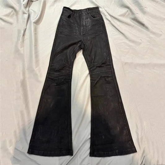 Y2K Washed Jeans Gothic Vintage Micro Flared Middle Waisted Zipper Pants Women Men Streetwear High Quality Design Sense Trousers