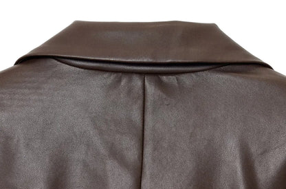 Women's Fashion Faux Leather Blazer Coat Loose Fit Old Money Style Long Sleeve Front Button Chic Outerwear Top