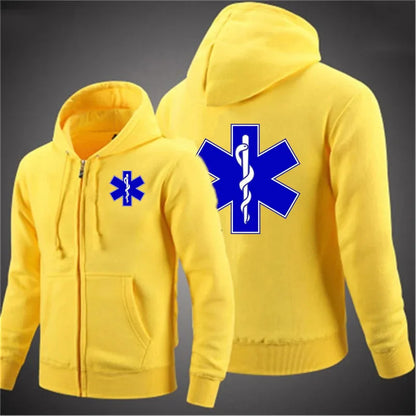 EMT emergency ambulance printing Men Hoodie woman Spring Autumn Coat Solid Color Zipper Fashion Pullover Sweatshirt Harajuku Top