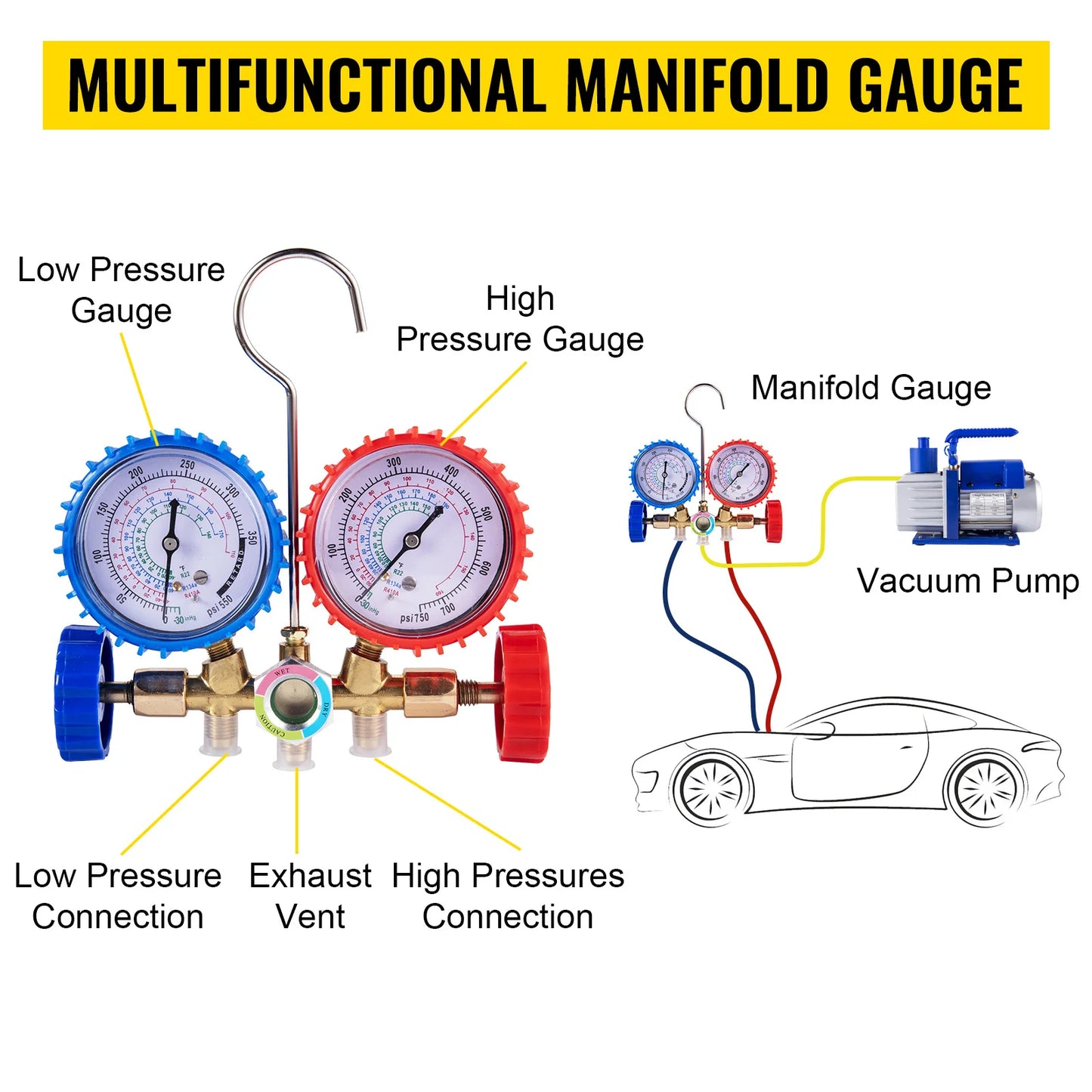 SucceBuy 1.8 CFM - 4.8 CFM Refrigerant Vacuum Pump Kits HVAC 1/3HP 1/4 HP with Manifold Gauge for Household Air Conditioning