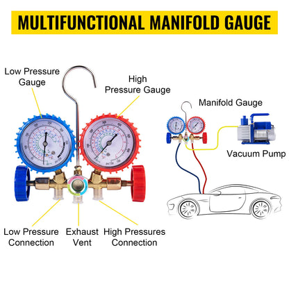 SucceBuy 1.8 CFM - 4.8 CFM Refrigerant Vacuum Pump Kits HVAC 1/3HP 1/4 HP with Manifold Gauge for Household Air Conditioning