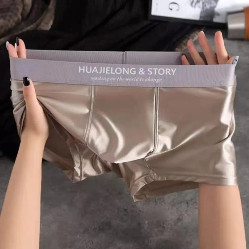 1/3Pcs Breathable Thin Satin Silk Boxer Briefs Seamless Mid Waist Ice Silk Boxers Underpants Smooth Underwear for Men Daily