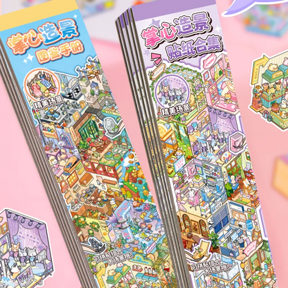 Mr. Paper 13pcs Palm PET 2.0 Sticker Book, Mini Diorama Journal Supplies, 3D Scene Collage, Portable Creative Stationery Sticker
