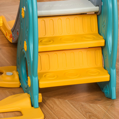 4-in-1 children’s slide and swing with basketball hoop, adjustable seat, 152x149x107cm, blue and yellow