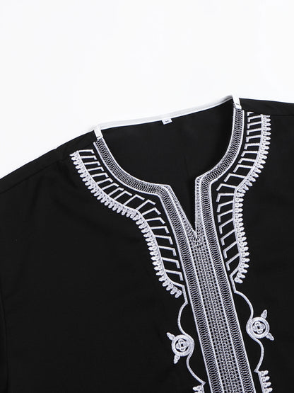 2025 Embroidered Traditional Men Boubou Jalabiyas Jubbah Muslim MEN'S Thobe Morocco Thobes Islamic Clothing Ramadan Robe Abaya