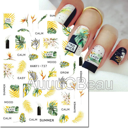 3d Nails Art Decals Spring Fruits Pink Full Tips Peony Magnolia Flowers Adhesive Sliders Stickers Decoration For Nails Manicure