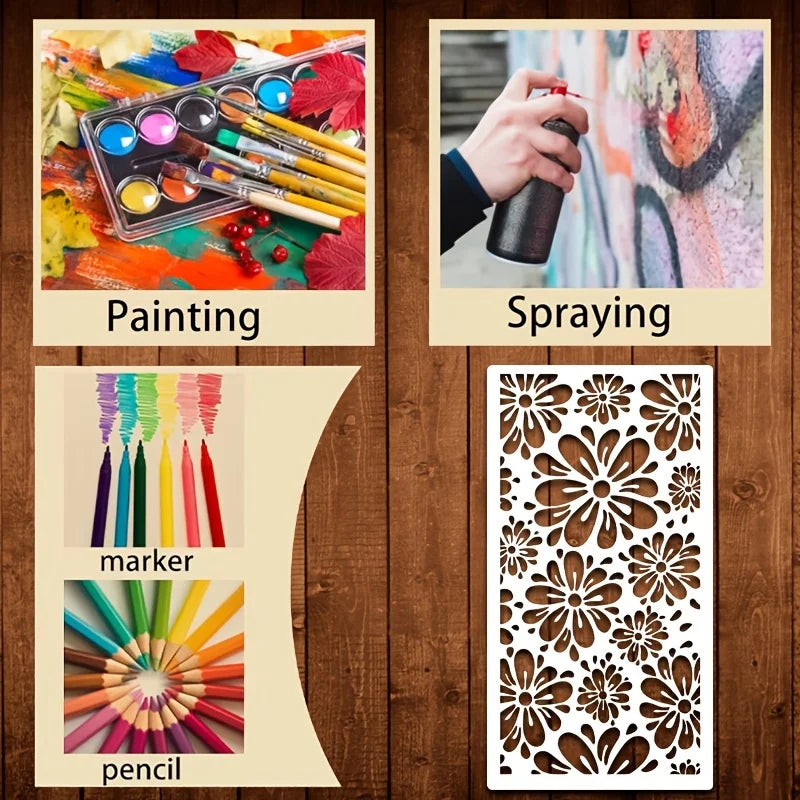 16pcs Geometric Painting Stencils Reusable Plastic Templates for Furniture Walls Floors Glass Windows Indoor Outdoor Decor