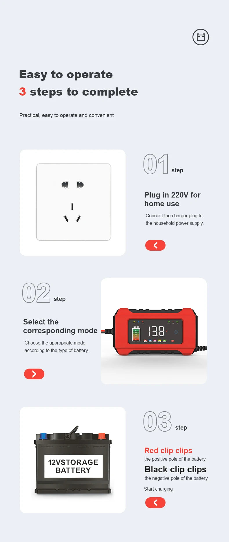12V 6A Fully Automatic Car Battery Charger Smart Pulse Repair Color Screen for AGM GEL WET Lead Acid Charger LCD Display
