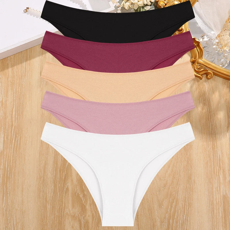 5PCS/Set Cotton Women's Panties Female Underwear Sexy Briefs Lingerie Smooth Comfortable Underpants Solid Color Pantys M-XXL