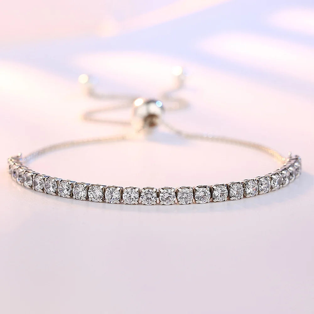 Fine 925 Sterling Silver Bracelet Elegant Zircon Tennis Crystal Chain for Women lady Fashion Noble Engagement Wedding Glam