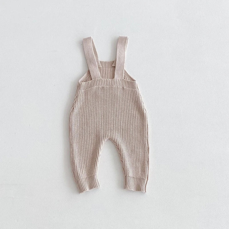 FOCUSNORM 0-3Y Winter Baby Boys Girls Overalls Jumpsuits Sleeveless Front Pocket Solid Color Knitted Romper Outfit