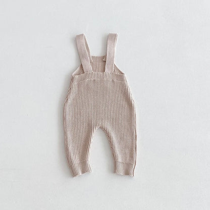 FOCUSNORM 0-3Y Winter Baby Boys Girls Overalls Jumpsuits Sleeveless Front Pocket Solid Color Knitted Romper Outfit
