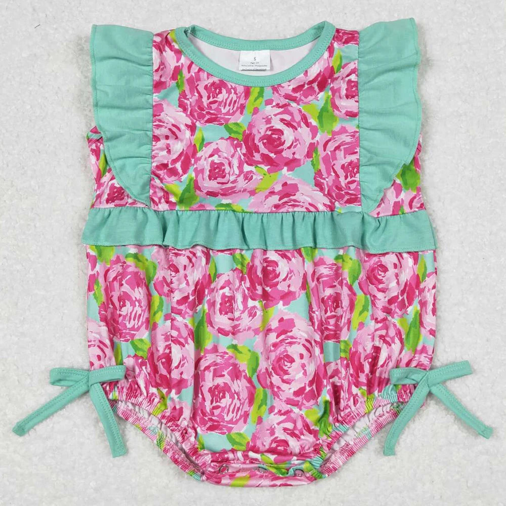 New Fashion Baby Infant Girls Rompers Bow Pink Flutter Sleeve Rompers Boutique Toddler Girls Bubble Rompers Onesie Wholesale Hot