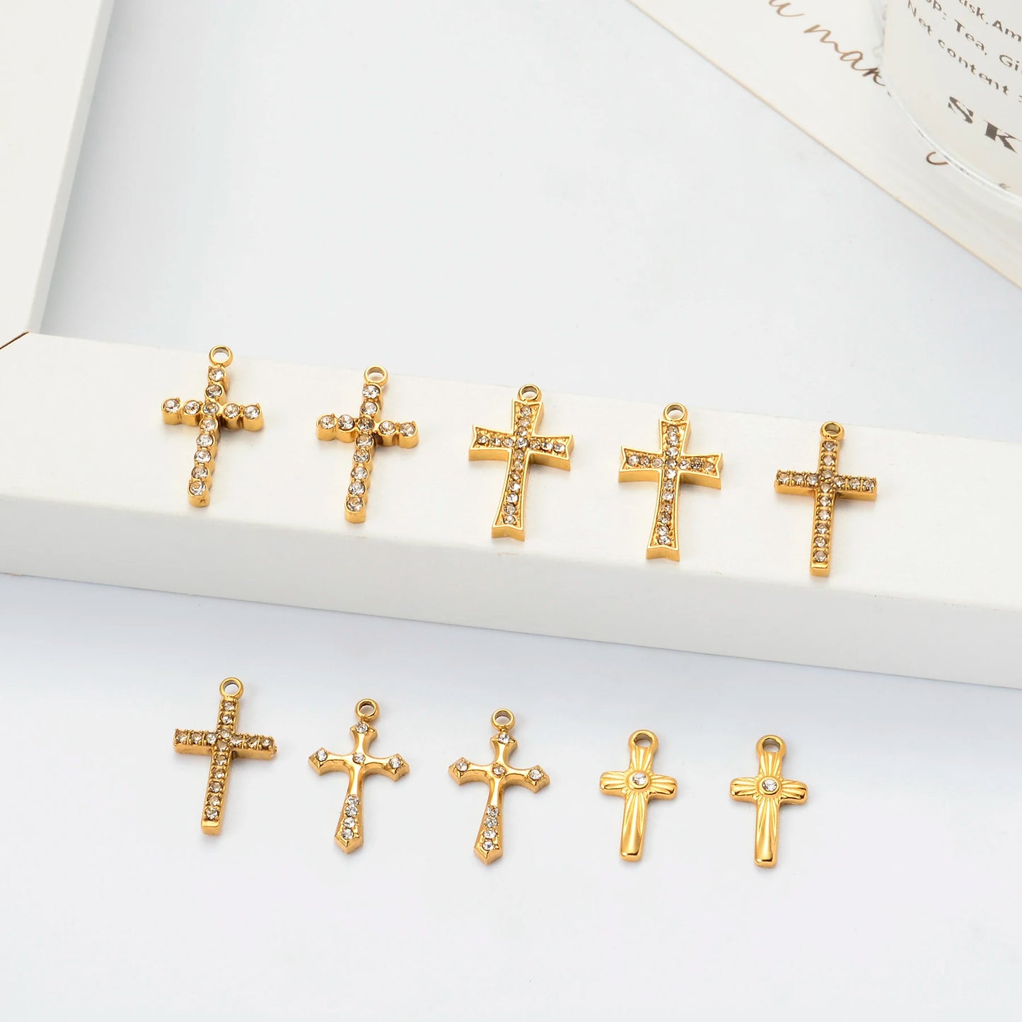 5PCS Zircon Cross Stainless Steel Charms Pendant High Quality Accessories DIY Necklace Bracelet Earring Jewelry Making Materials