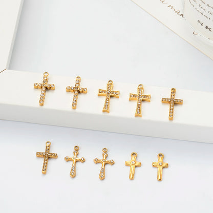 5PCS Zircon Cross Stainless Steel Charms Pendant High Quality Accessories DIY Necklace Bracelet Earring Jewelry Making Materials