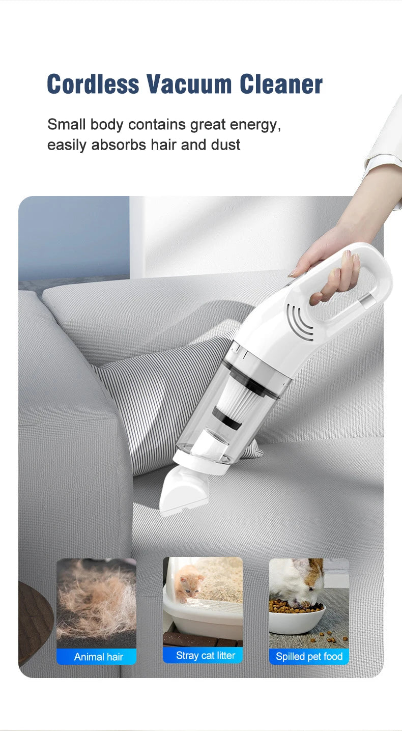 Vacuum Cleaner Portable Wireless Hand Held Cleaner Powerful Cleaning Machine Car Home Appliance for Dust Pet Hair