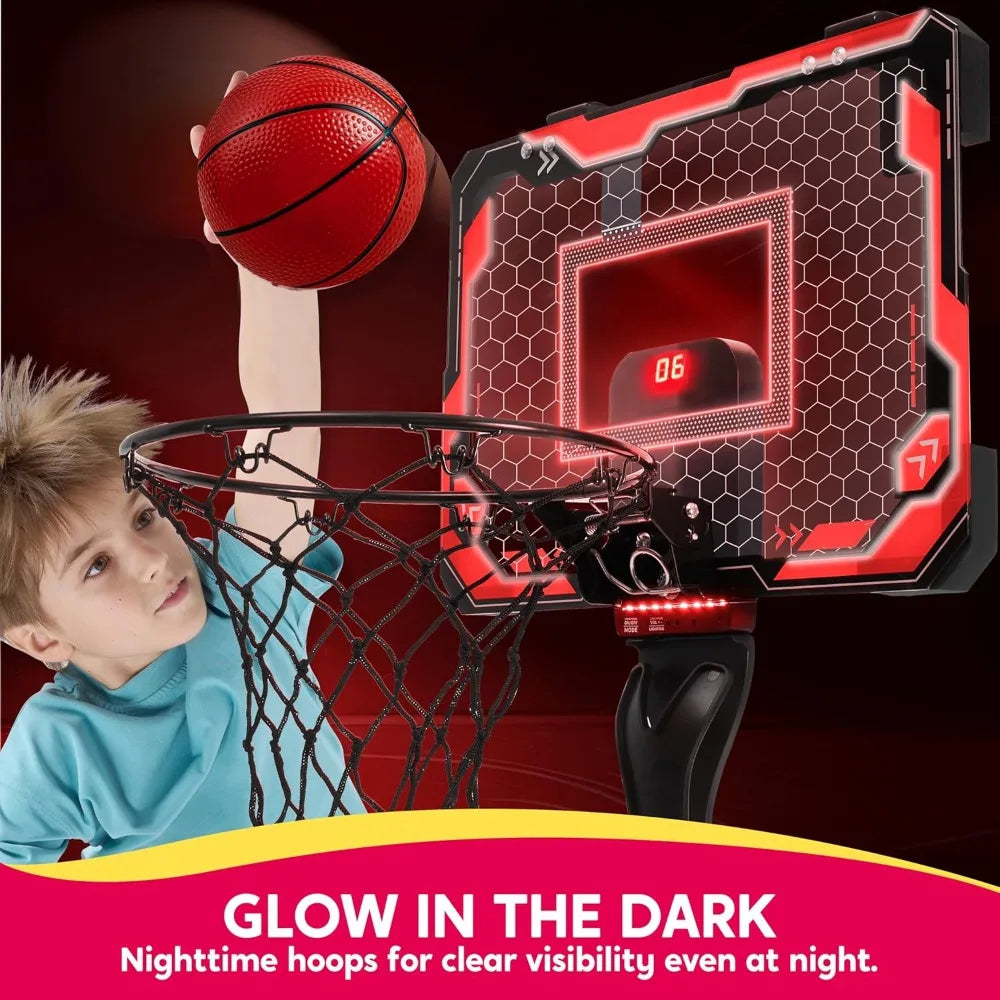 JOYFY Mini Indoor Basketball Hoop Light Up Over The Door Basketball Hoop for Kids Bedroom Basketball Birthday Chirstmas Gifts