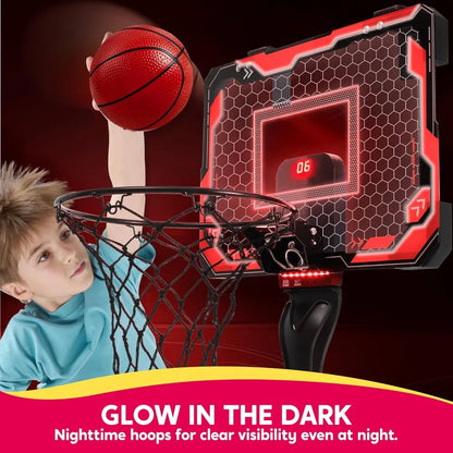 JOYFY Mini Indoor Basketball Hoop Light Up Over The Door Basketball Hoop for Kids Bedroom Basketball Birthday Chirstmas Gifts