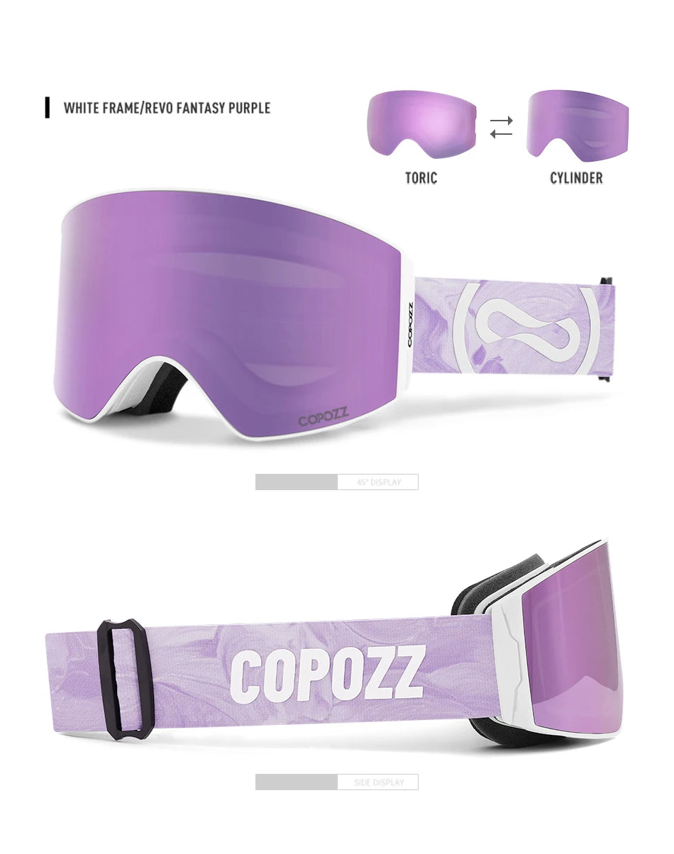 COPOZZ Magnetic Ski Goggles UV400 Protection Anti-Fog Ski Glasses Men Women Quick-Change Lens Snowboard Goggles with Two Options
