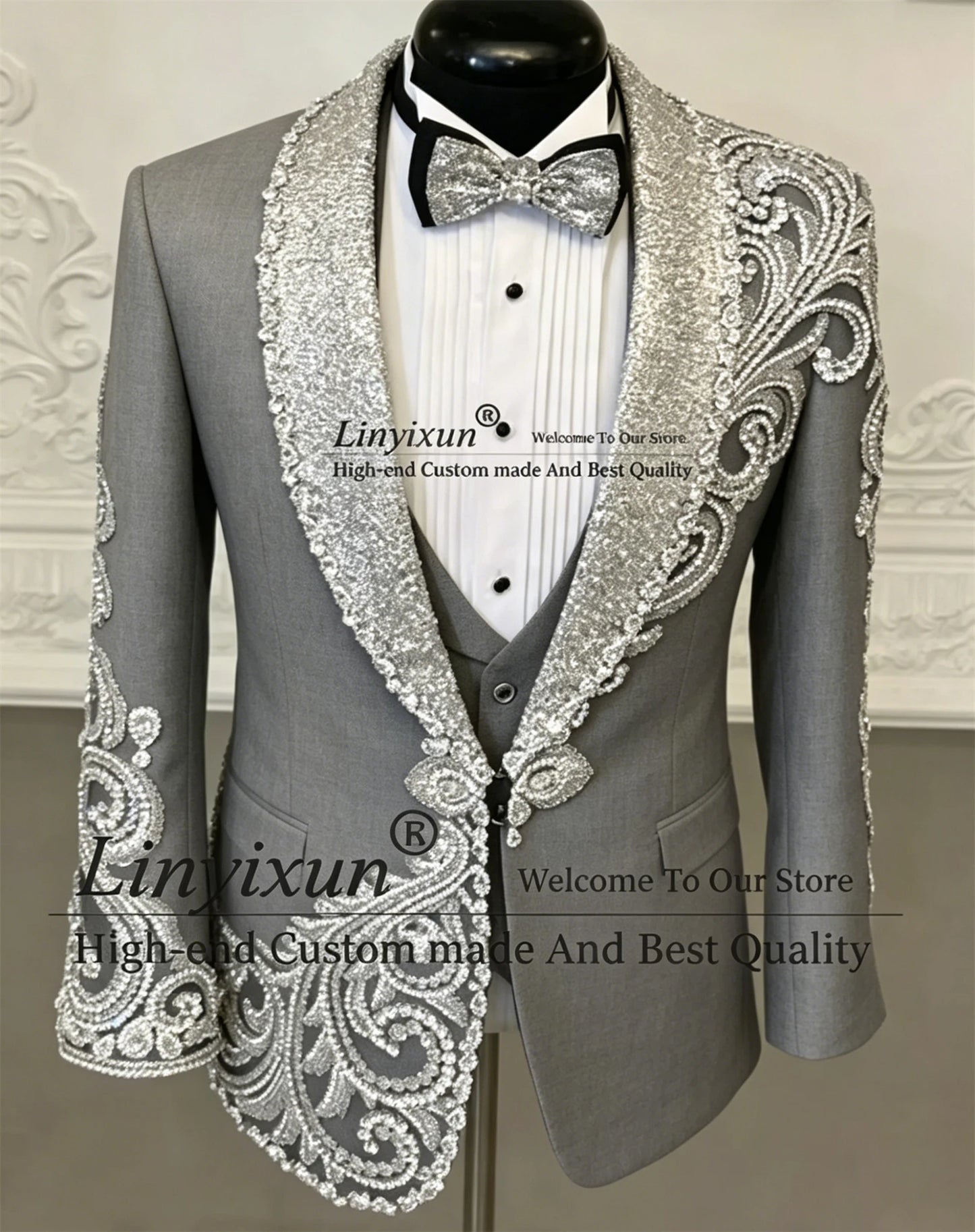 Designer Style Sparkling Diamond Men Suits For Wedding Prom Blazers Outfits 3 Pieces Groom Tuxedos Customized trajes para hombre