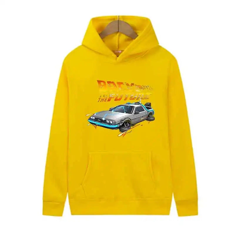 Back To The Future Retro DeLorean Car Print Hoodie Long Sleeve Tops Men Casual Streetwear Pullover Spring Autumn Unisex Clothing