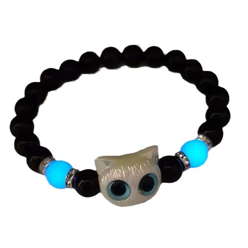 1Pcs Matching Bracelets for Couples Luminous Cute Cat Friendship Bracelete Black White Cat Head Bangles Glow In The Dark Gift