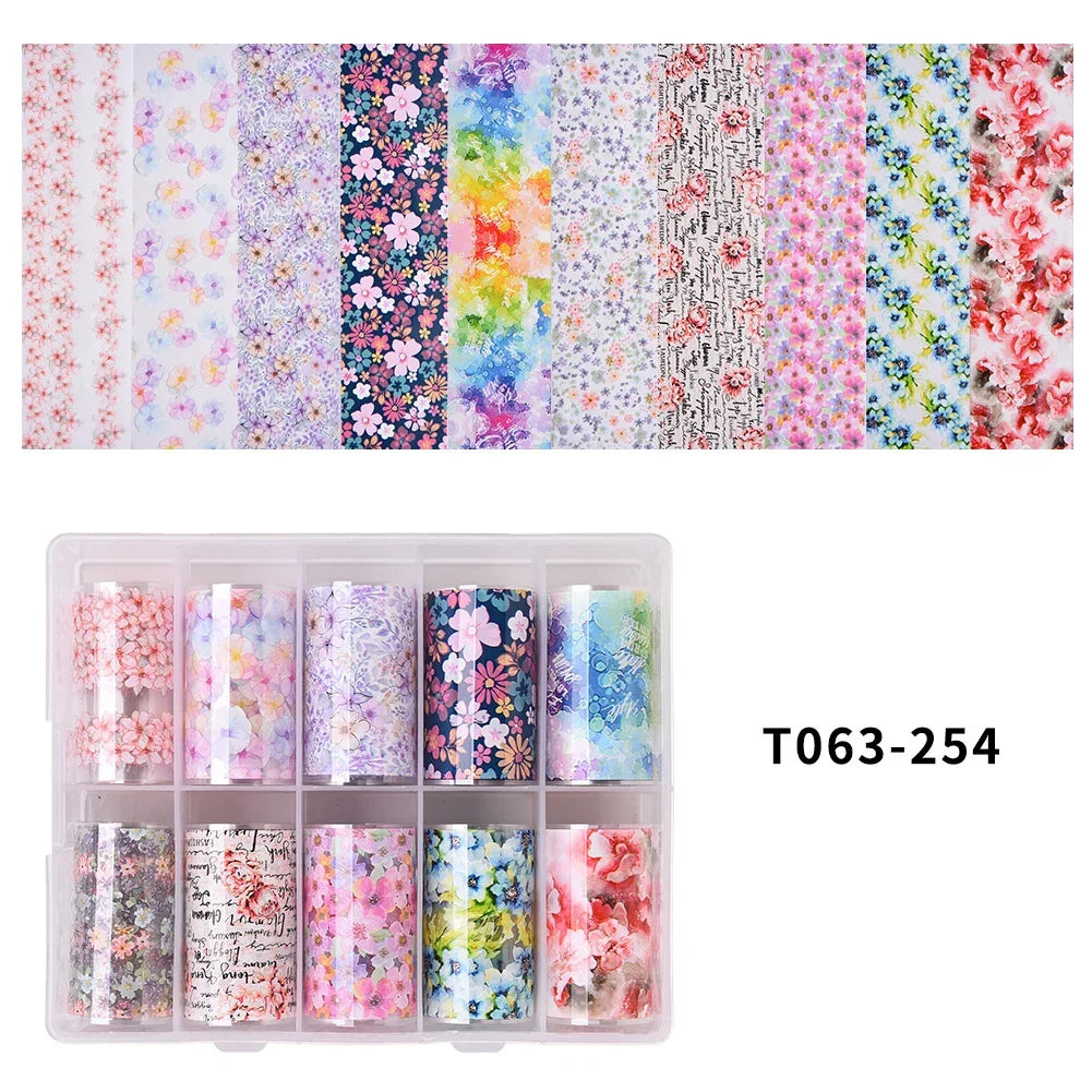 10 Patterns New Metal Nail Foils for Transfer Paper Stickers Floral Chameleon Nails Wraps DIY Water Marble Nail Art Decorations
