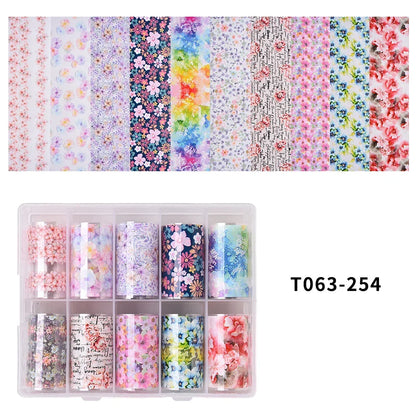 10 Patterns New Metal Nail Foils for Transfer Paper Stickers Floral Chameleon Nails Wraps DIY Water Marble Nail Art Decorations