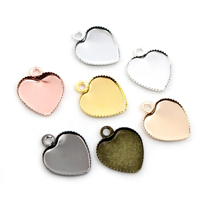 30pcs 12mm Stainless Iron Material Heart Blank Base Setting Fit 12mm Heart Cabochon Pendant Bezel Trays DIY Jewelry Findings